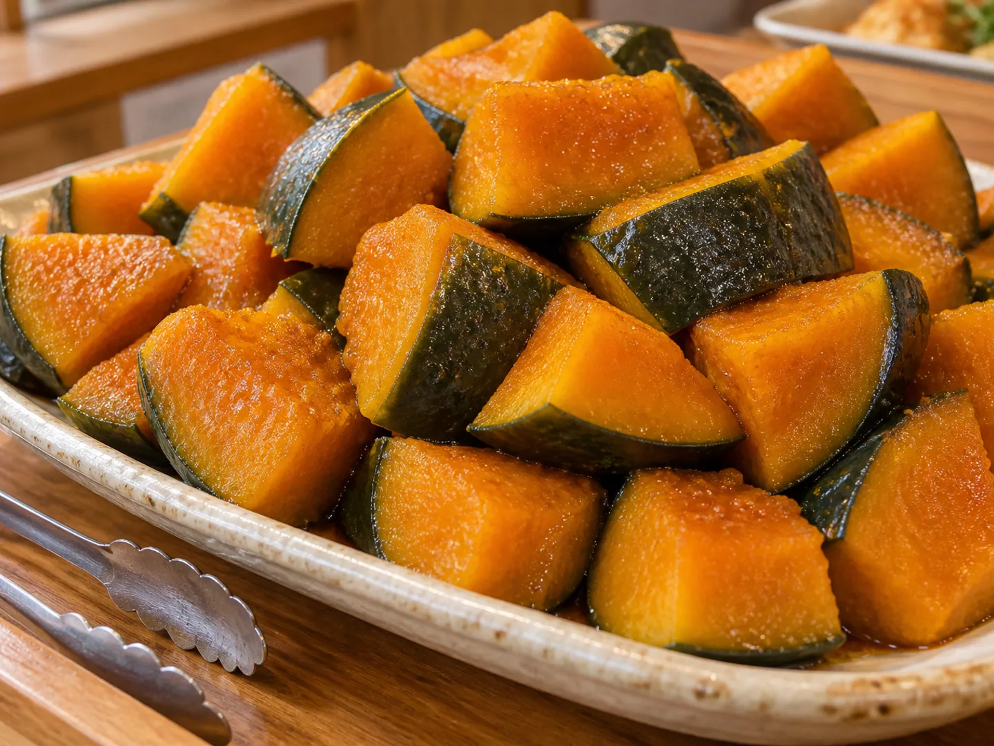 皮付きのかぼちゃを大きく切った煮物