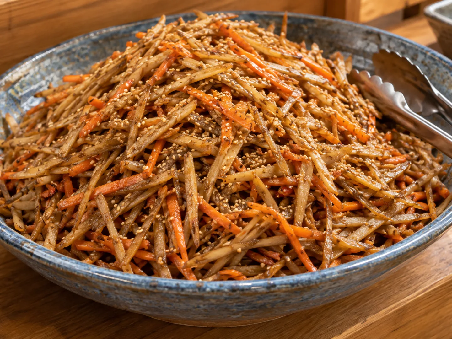ごぼうとにんじんを大鉢に盛ったきんぴらごぼう