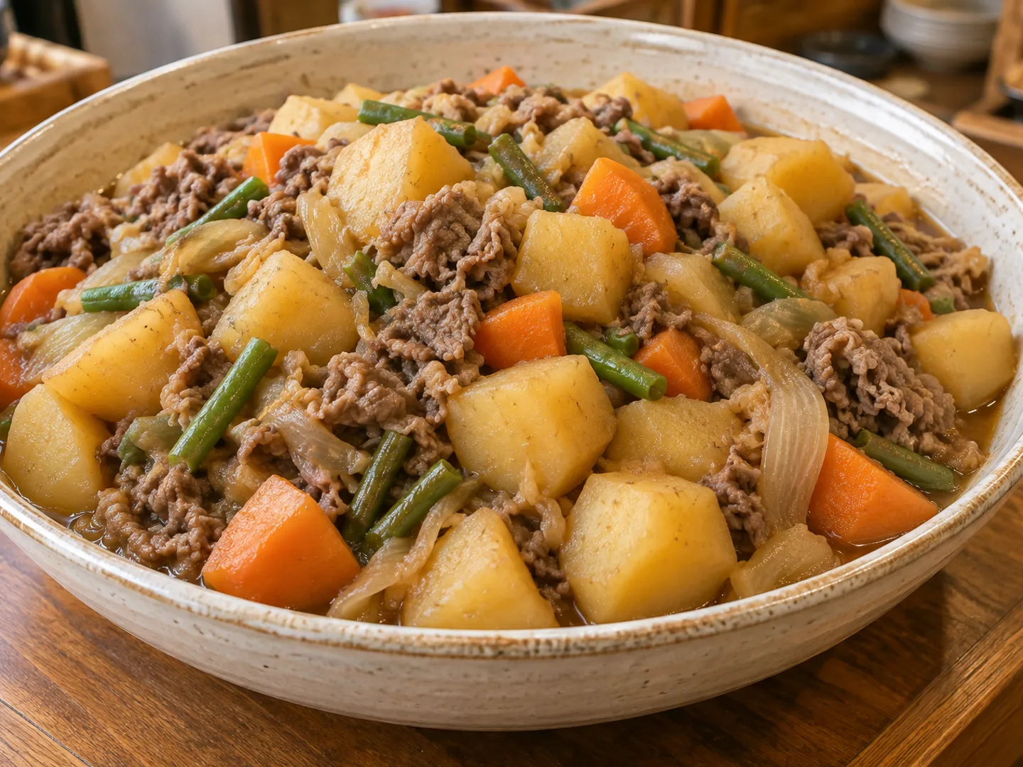 じゃがいも、にんじん、玉ねぎとお肉の肉じゃが